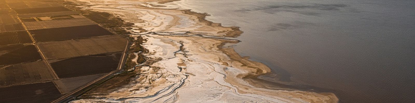 The Salton Sea shoreline receding into exposed playa